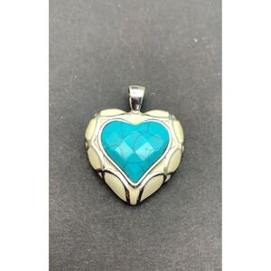 Edforce Stainless Steel Turquoise Blue & Cream Enamel Heart Pendant
